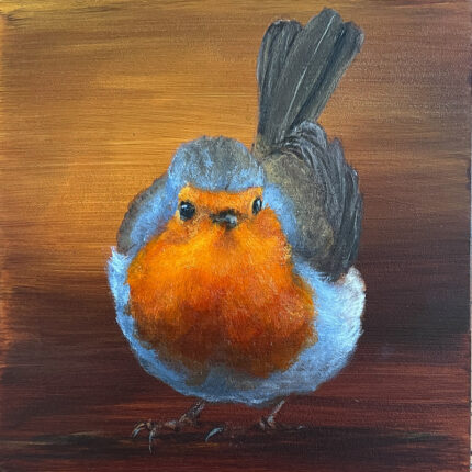 Originalgemälde Rotkehlchen, Acryl auf Holz. Vogelmalerei von Simone Hofmann Art, handgemalt in Haltern am See.