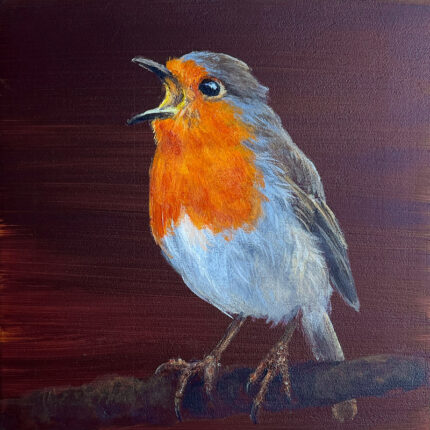 Originalgemälde Rotkehlchen, Acryl auf Holz. Vogelmalerei von Simone Hofmann Art, handgemalt in Haltern am See.