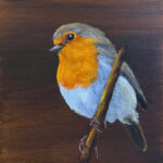 Originalgemälde Rotkehlchen, Acryl auf Holz. Vogelmalerei von Simone Hofmann Art, handgemalt in Haltern am See.