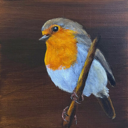 Originalgemälde Rotkehlchen, Acryl auf Holz. Vogelmalerei von Simone Hofmann Art, handgemalt in Haltern am See.