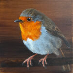Originalgemälde Rotkehlchen, Acryl auf Holz. Vogelmalerei von Simone Hofmann Art, handgemalt in Haltern am See.