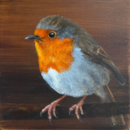Originalgemälde Rotkehlchen, Acryl auf Holz. Vogelmalerei von Simone Hofmann Art, handgemalt in Haltern am See.