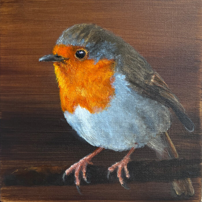 Originalgemälde Rotkehlchen, Acryl auf Holz. Vogelmalerei von Simone Hofmann Art, handgemalt in Haltern am See.