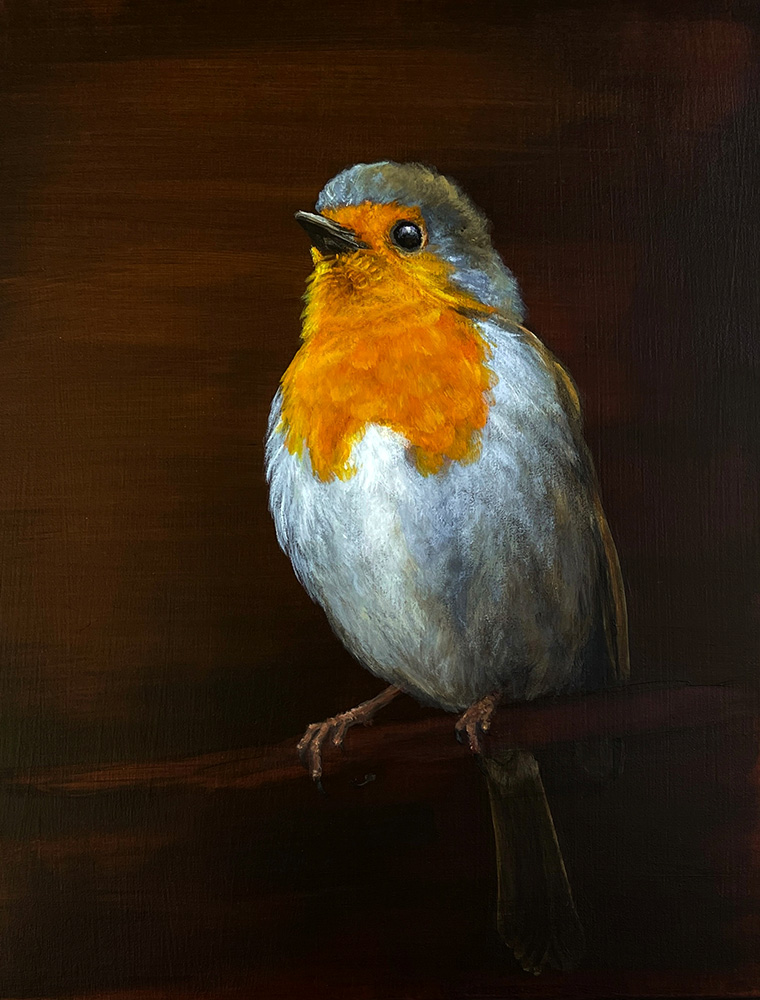 Original handgemalte Kunst Vogelmalerei Rotkehlchen, Simone Hofmann Art, Haltern am See